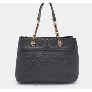 TORY BURCH QUILTED FLEMING BLACK CHAIN TOTE BAG PURSE‎